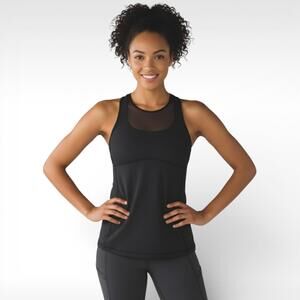 Lululemon Black Ready Set Sweat Tank - Size 6  - Built-in Bra Mesh Luxtreme